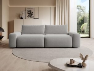 Canapea extensibilă LOOP, 257 cm, culoare gri deschis, stofă boucle dens moale, extensia 200×136 cm - imagine 3