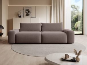 Canapea extensibilă LOOP, 257 cm, culoare taupe-brun deschis, stofă boucle dens moale, extensia 200×136 cm - imagine 3