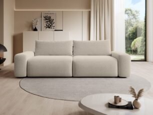 Canapea extensibilă LOOP, 257 cm, culoare bej, stofă boucle dens moale, extensia 200×136 cm - imagine 3