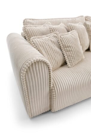 Canapea extensibilă Bravia MAX-size, 302cm, extensie 2 zone, culoare ivory, material fluffy velur raiat premium, extensie 244×182 cm - imagine 5