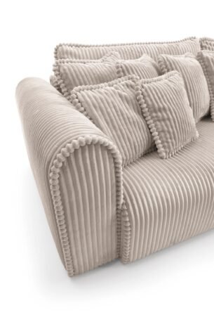 Canapea extensibilă Bravia MAX-size, 302cm, extensie 2 zone, culoare bej, material fluffy velur raiat premium, extensie 244×182 cm - imagine 5