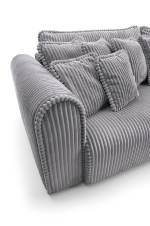 Canapea extensibilă Bravia MAX-size, 302cm, extensie 2 zone, culoare gri închis, material fluffy velur raiat premium, extensie 244×182 cm - imagine 5