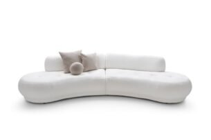 Canapea GIOEYA in formă de semiluna, material boucle fin, culoare alb, 350 cm - imagine 2