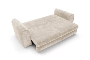 Canapea extensibilă Bravia MINI-size, culoare ivory, material fluffy velur raiat premium, 260cm lungime, extensie 200×160 cm - imagine 2