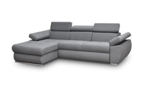 Colțar extensibil LIZBONA I cu ladă de depozitare, stofă premium, culoare gri, 276cm lungime, extensie 217×130 cm, stanga