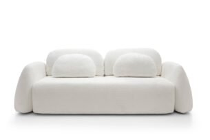 Canapea extensibila MONELLO cu ladă de depozitare, culoare ivory, material boucle fin, 259 cm, extensia 160×200 cm - imagine 2