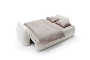 Canapea extensibila MONELLO cu ladă de depozitare, culoare ivory, material boucle fin, 259 cm, extensia 160×200 cm - imagine 4