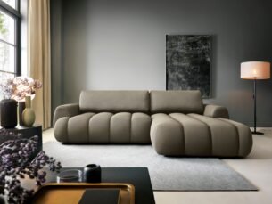 Colțar extensibil PASSO M, spațiu de depozitare, cusături verticale, 272x168 cm, culoare maro grafit, stofă efect 4D, stanga - imagine 3