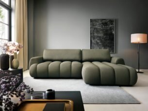 Colțar extensibil PASSO M, spațiu de depozitare, cusături verticale, 272x168 cm, culoare verde olive închis, stofă efect 4D, dreapta - imagine 3