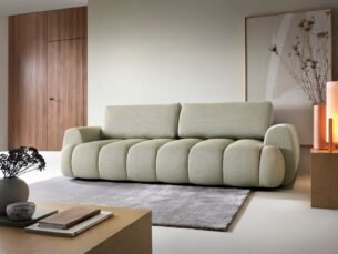 Canapea extensibilă PASSO, spațiu de depozitare, cusături verticale, 263x110 cm, culoare taupe deschis, stofă efect 4D, extensie 200x150cm - imagine 3