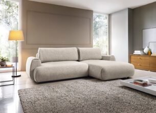 Colțar extensibil POCKET M, spațiu de depozitare, 270x167 cm, culoare bej deschis, stofă premium, dreapta - imagine 3