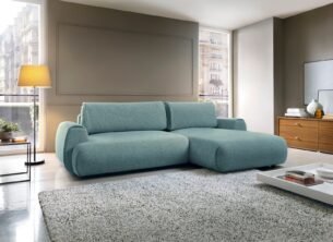 Colțar extensibil POCKET M, spațiu de depozitare, 270x167 cm, culoare turcoaz, stofă premium, stanga - imagine 3