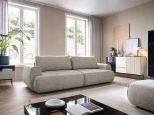 Canapea extensibilă POCKET, spațiu de depozitare, 260x106 cm, culoare gri deschis, stofă premium, extensie 200x150cm - imagine 3