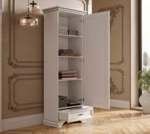 Dulap living stil clasic provensal, usa si sertar, Alb, ELORA, 70 cm - imagine 2