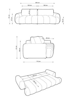 Canapea extensibilă PASSO, spațiu de depozitare, cusături verticale, 263x110 cm, culoare taupe deschis, stofă efect 4D, extensie 200x150cm - imagine 5