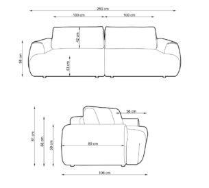 Canapea extensibilă POCKET, spațiu de depozitare, 260x106 cm, culoare gri deschis, stofă premium, extensie 200x150cm - imagine 5