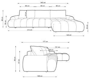 Colțar extensibil RIMINI M180, spațiu de depozitare, cusături verticale, 340x178 cm, culoare maro ciocolatiu, stofă chenille, stanga - imagine 4