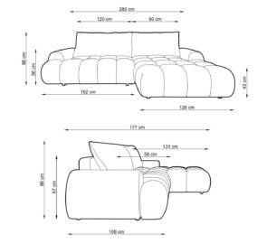 Colțar extensibil RIMINI M120, spațiu de depozitare, cusături verticale, 280x178 cm, culoare maro ciocolatiu, stofă chenille, stanga - imagine 5