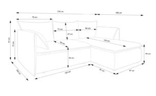 Colțar extensibil GOLD, spațiu de depozitare, 230x166 cm, culoare galben, stofă catifelată, stanga - imagine 6