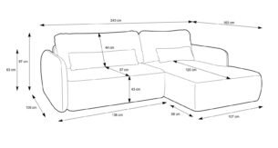 Colțar extensibil MOSSA, spațiu de depozitare, 243x163 cm, culoare bej deschis, stofă chenille densă impermeabilă, dreapta - imagine 5