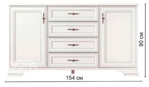 Comoda stil clasic provensal, usi si sertare, Alb, ELORA, 155 cm - imagine 2