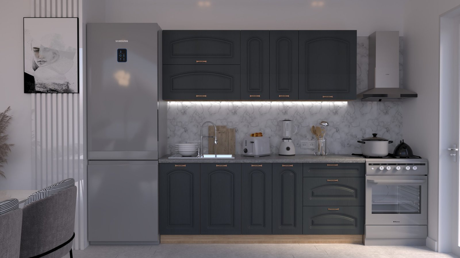 Satina-stejar-2m-C0-CLNEW-scaled-1.jpg Bucătărie Maria Clasic NEW MDF Satină Fibră 2,0m C0 - imagine 1