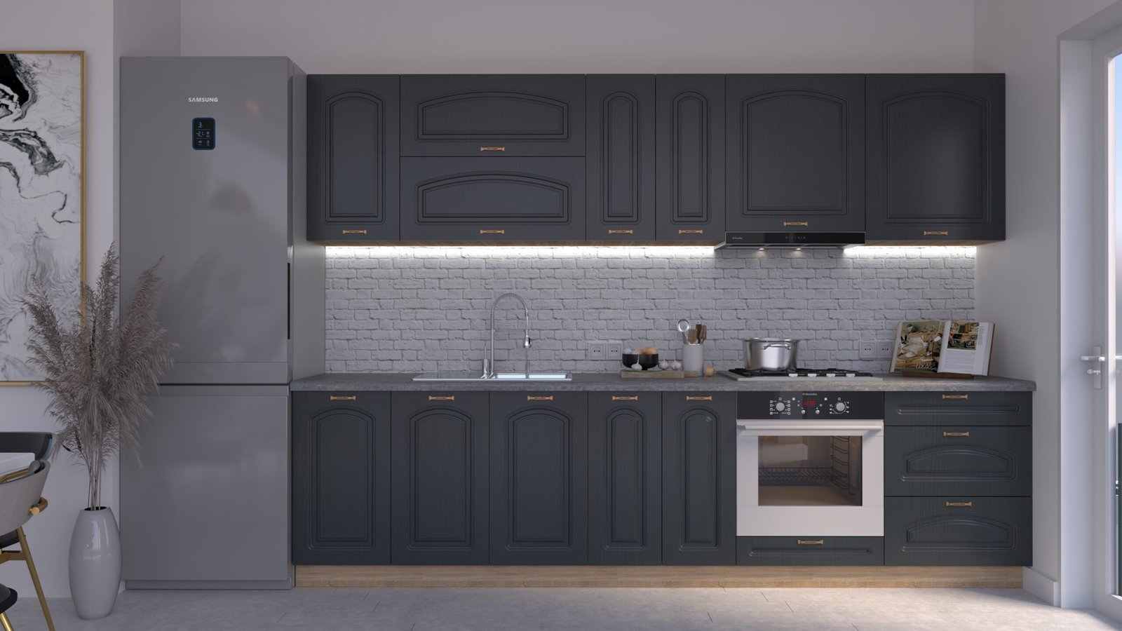 Satina-stejar-3m-HC-CLNEW-scaled-1.jpg Bucătărie Maria Clasic NEW MDF Satină Fibră 3,0m HC - imagine 1