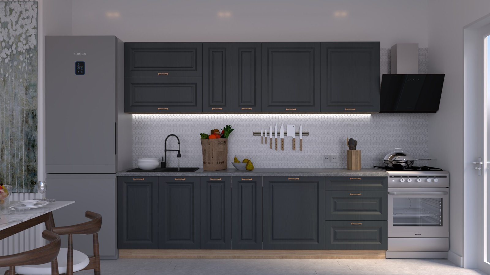 Satina-stejar-C0-CHENAR1-scaled-1.jpg Bucătărie Maria Chenar MDF Satină Fibră 2,6m C0 - imagine 1