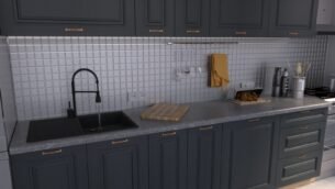 Bucătărie Maria Rame MDF Satină Fibră 3,0m C0 - imagine 3