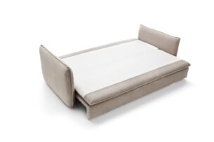 Canapea extensibilă TILIA SLIM, 229 cm, culoare bej-cappuccino, stofă velur raiat pet-friendly, extensia 200×140 cm - imagine 2