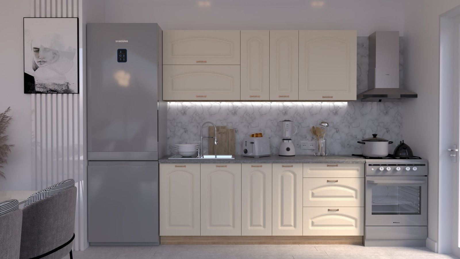 Vanilie-soft-2m-C0-CLNEW-scaled-1.jpg Bucătărie Maria Clasic NEW MDF Vanilie Soft 2,0m C0 - imagine 1