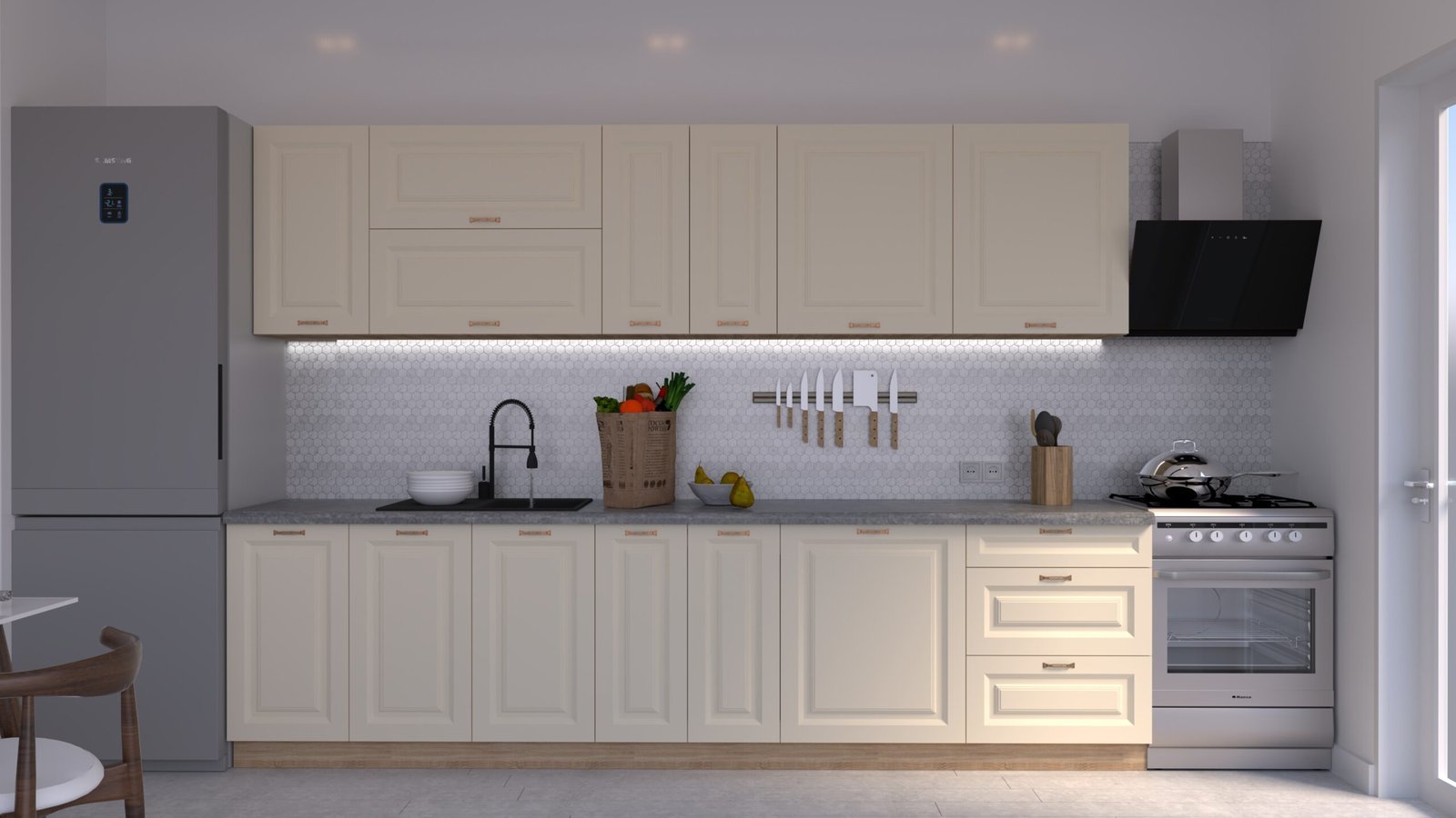 Vanilie-soft-3m-C0-CHENAR-scaled-1.jpg Bucătărie Maria Chenar MDF Vanilie Soft 3,0m C0 - imagine 1