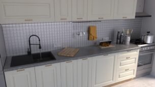 Bucătărie Maria Rame MDF Vanilie Fibră 2,6m C0 - imagine 4