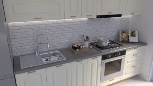 Bucătărie Maria Clasic NEW MDF Vanilie Fibră 2,0m HC - imagine 3