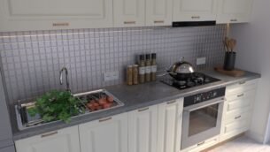 Bucătărie Maria Rame MDF Vanilie Fibră 2,0m HC - imagine 3