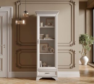 Vitrina inalta, stil clasic provensal, usa sticla si sertar, Alb, ELORA, 70 cm - imagine 2