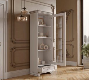 Vitrina inalta, stil clasic provensal, usa sticla si sertar, Alb, ELORA, 70 cm - imagine 3