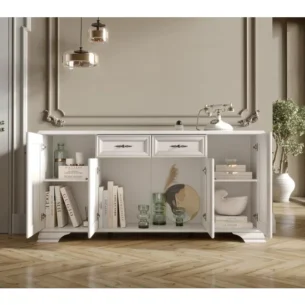 Comoda stil clasic provensal, usi si sertare, Alb, ELORA, 185 cm - imagine 2
