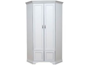 Dulap de colt stil clasic provensal, dressing cu rafturi si bara umerase, Alb, ELORA, 100 cm