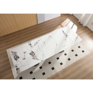 Masa extensibila DONNA, blat piatra sinterizata, 180-260x90x75 cm, alb efect marmura/gri inchis - imagine 2