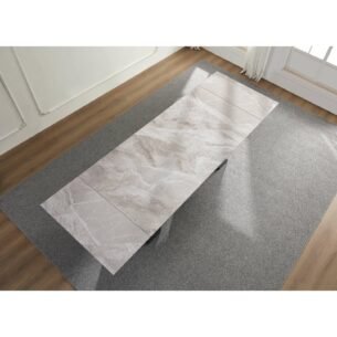 Masa extensibila DONNA, blat piatra sinterizata, 180-260x90x75 cm, cappuccino efect marmura/gri inchis - imagine 2