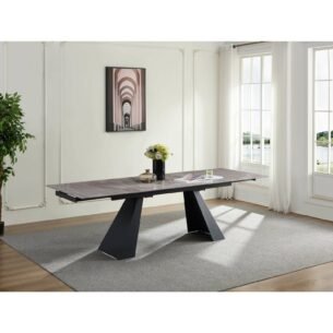 Masa extensibila DONNA, blat piatra sinterizata, 180-260x90x75 cm, cappuccino efect marmura/gri inchis