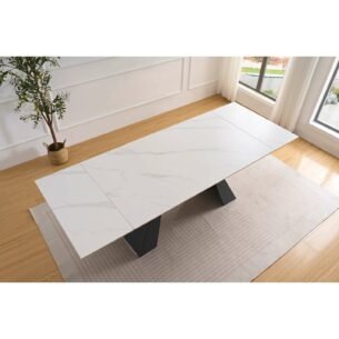 Masa extensibila DONNA, blat piatra sinterizata, 160-240x90x75 cm, alb efect marmura/gri inchis - imagine 2