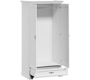 Dulap stil clasic provensal, 2 usi si sertar, bara umerase, Alb, ELORA, 100 cm - imagine 3