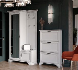 Pantofar inalt stil clasic provensal, 3 rafturi, Alb, ELORA, 80 cm - imagine 3