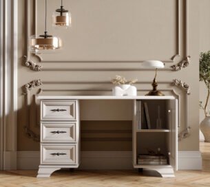 Masa toaleta stil clasic provensal, masuta machiaj, Alb, ELORA, 121 cm - imagine 2