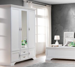 Dulap stil clasic provensal, dressing cu rafuri sertare si bara umerase, Alb, ELORA, 160 cm - imagine 3