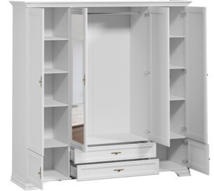 Dulap stil clasic provensal, dressing cu rafuri sertare si bara umerase, Alb, ELORA, 228 cm - imagine 3