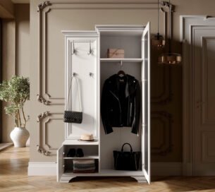 Cuier stil clasic provensal, rafturi si bara extensibila, Alb, ELORA, 116 cm dreapta - imagine 2