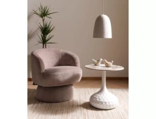 Masuta cafea SALO B, alb cu efect de marmura, ceramica/metal, 50x49 cm - imagine 3